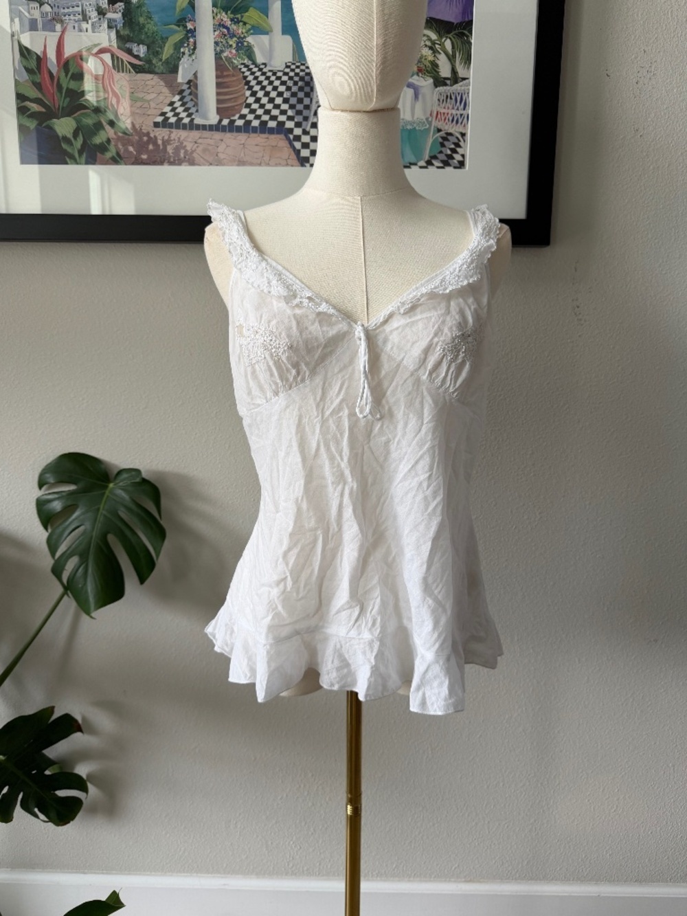 VTG MADE IN USA Rampage Cotton Beaded Fairy Top White Size Large